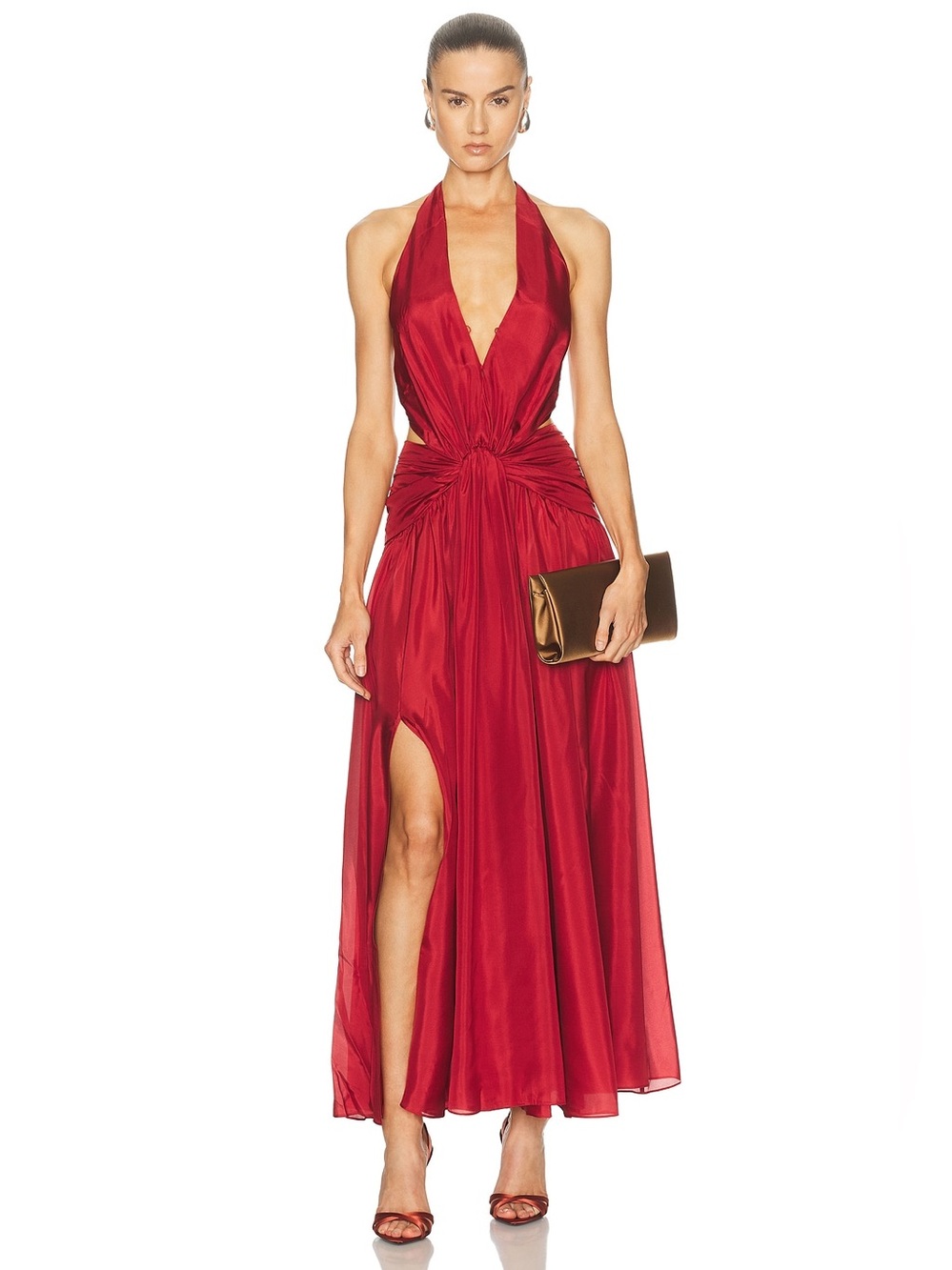 Indra Plunge Halter Maxi Dress
Red Halter Knot-Front Evening Dress